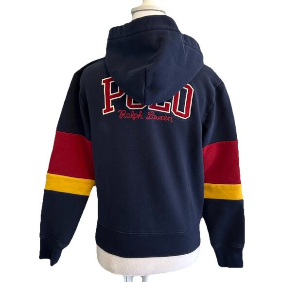 Polo Ralph Lauren Hoodie Colorblock Blue Maroon Logo Zip Up Women XS / Youth M - Picture 9 of 16